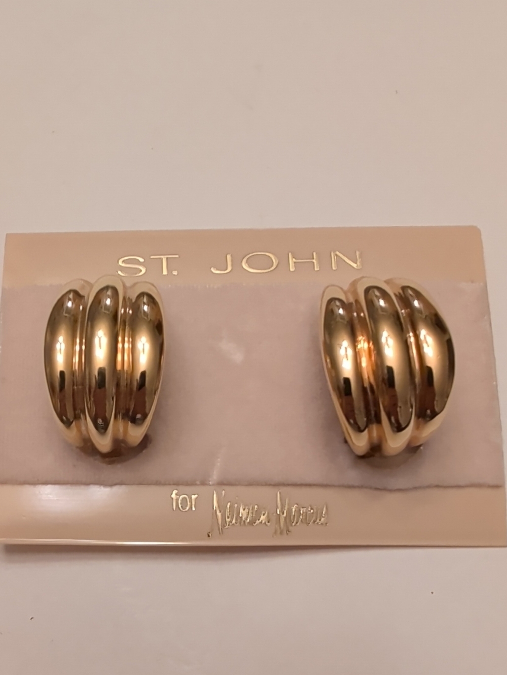 St. John Vintage Shiny Gold Triple-Rib Clip Earrings